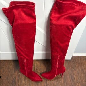 New Liliana Suede Red Over-the-Knee Women's Boots Side Zipper Size 6